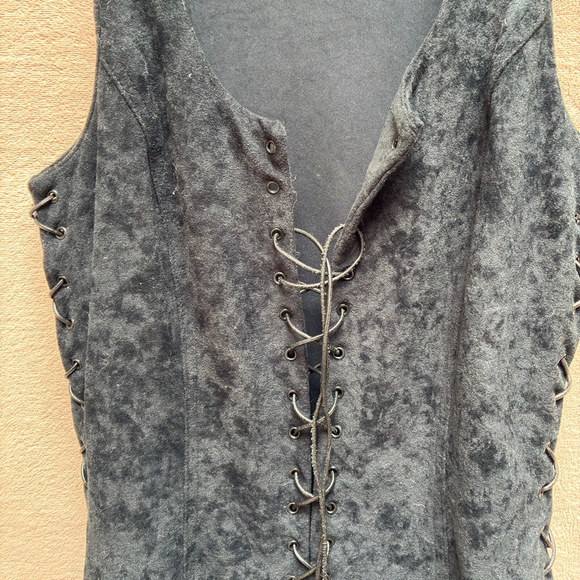 Women's Betsey Johnson Dress Size L Black Vintage Glam Retro Rock Leather Laceup - Picture 4 of 10